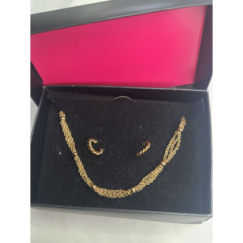 Vintage Avon Goldtone Multi Strand Necklace & Earring Set With Twisted Design - Picture 1 of 6